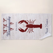 Serviette De Plage Bois blanc rustique Marine bleu rouille Homard (Devant)