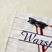 Serviette De Plage Bois blanc rustique Marine bleu rouille Homard (En situation)