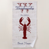 Serviette De Plage Bois blanc rustique Marine bleu rouille Homard (Devant)