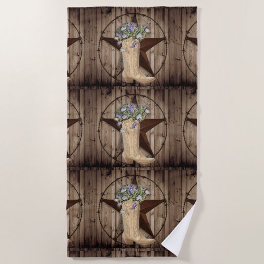 Serviette De Plage bois de grange rustique fleur sauvage étoile weste (Devant)