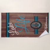 Serviette De Plage Bois rustique Turquoise Blue Lake Life monogrammed (Devant)