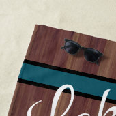 Serviette De Plage Bois rustique Turquoise Blue Lake Life monogrammed (En situation)