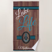 Serviette De Plage Bois rustique Turquoise Blue Lake Life monogrammed (Devant)