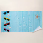 Serviette De Plage Bois turquoise personnalisé avec lunettes de solei (Devant)