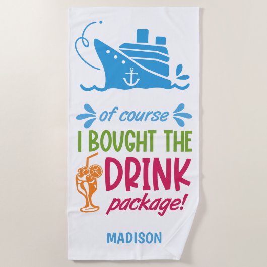 Serviette De Plage Boissons de croisière de nom personnalisé (Devant)