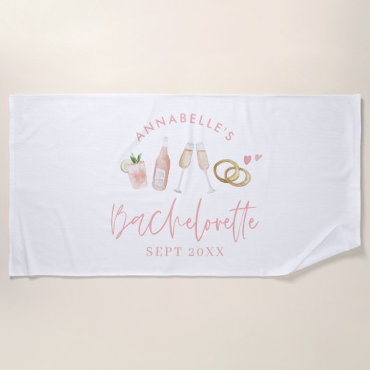 Serviette De Plage Boissons modernes girly rose week-end enterrement  (Devant)