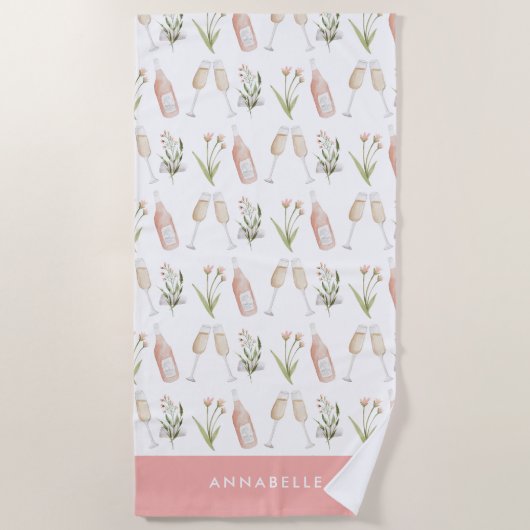 Serviette De Plage Boissons roses ceintures modernes plage de fête  (Devant)