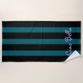 Serviette De Plage Bold Black and Teal Stripes | Ciao Bella (Devant)