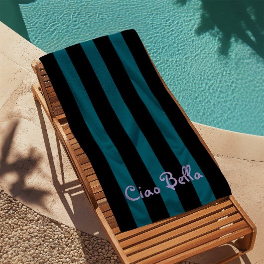 Serviette De Plage Bold Black and Teal Stripes | Ciao Bella