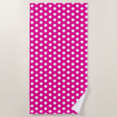 Serviette De Plage Bold White Polka Dots on Hot Pink (Devant)