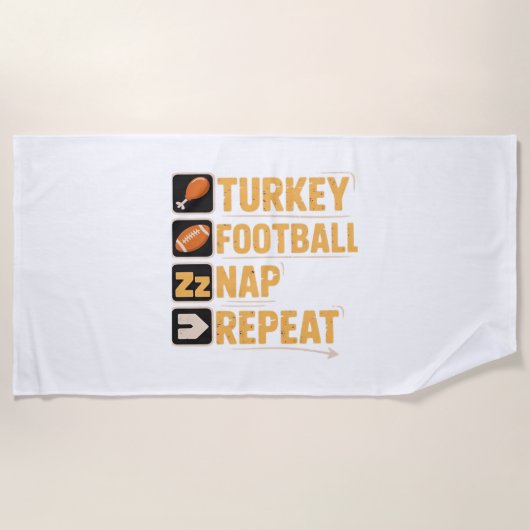 Serviette De Plage Bon thanksgiving Turquie Football Nap Repeat Funn (Devant)
