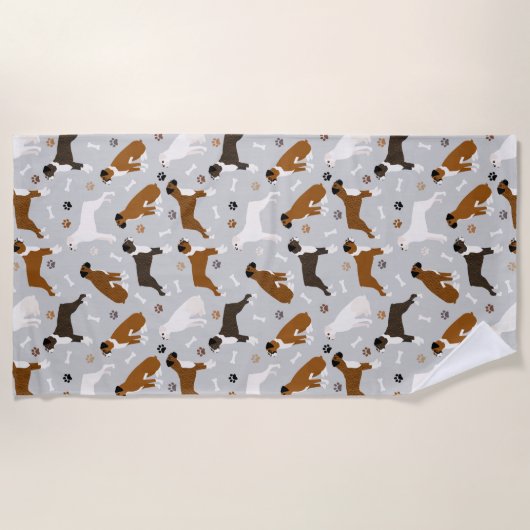 Serviette De Plage Bones et pattes de chien de boxe (Devant)