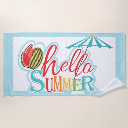 Serviette De Plage Bonjour Citation Été Plage Parapluie Watermelon bl (Devant)