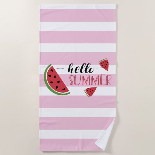 Serviette De Plage Bonjour Été Calligraphie Watermelon Slices (Devant)