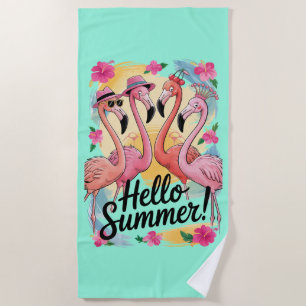 Serviette De Plage Bonjour Flamingo Mignon Vacances de Plage Tropical