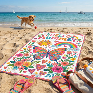Serviette De Plage Bonjour floral boho d'été