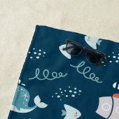Serviette De Plage Bonjour Ocean Octopus et Poisson Nautique Blue Kid (En situation)
