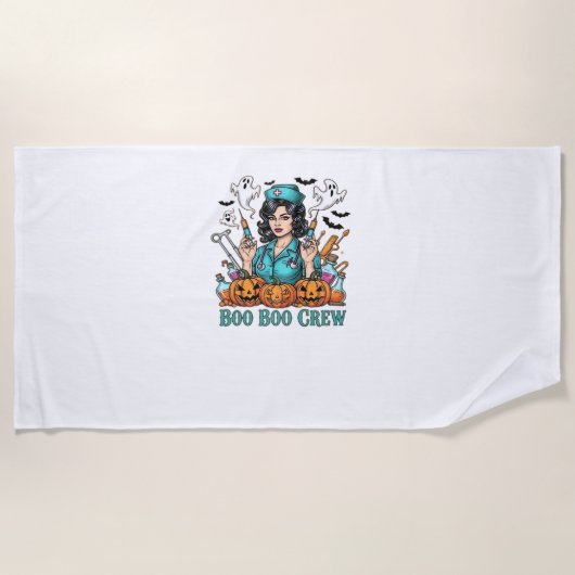 Serviette De Plage Boo Boo Crew Infirmière d'Halloween avec seringues (Devant)