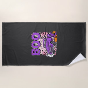 Serviette De Plage Boo Halloween Camion Violet Fantôme et Citrouilles