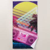 Serviette De Plage Boombox rose Funky des années 80 avec palmiers (Devant)