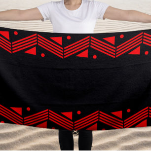 Serviette De Plage Bordure déco en rouge et noir