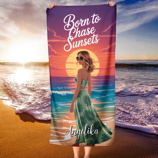Serviette De Plage Born to Chase Sunsets Tropical Beach Vibes