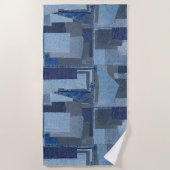 Serviette De Plage Boro Boro Blue Jean Patchwork Denim Shibori (Devant)