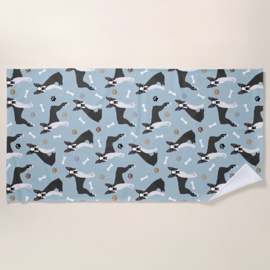 Serviette De Plage Boston Terrier Bones and Paws (Devant)