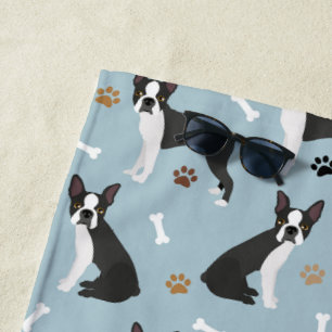 Serviette De Plage Boston Terrier Bones and Paws