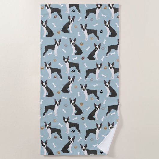 Serviette De Plage Boston Terrier Bones and Paws (Devant)