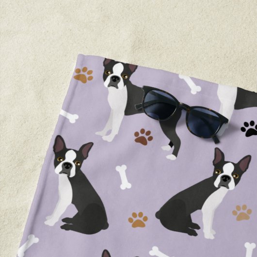 Serviette De Plage Boston Terrier Bones and Paws Beach Towne (En situation)