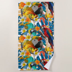 Serviette De Plage Botanique coloré de collage d'ara tropical de