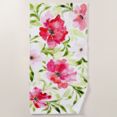 Serviette De Plage Botanique tropicale rouge rose (Devant)