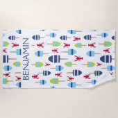 Serviette De Plage Bouée de homard rouge nautique Maison de plage per (Devant)
