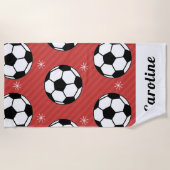 Serviette De Plage Boule de soccer rouge Hiver Flocon de neige rayé N (Devant)
