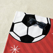 Serviette De Plage Boule de soccer rouge Hiver Flocon de neige rayé N (En situation)