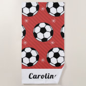 Serviette De Plage Boule de soccer rouge Hiver Flocon de neige rayé N (Devant)