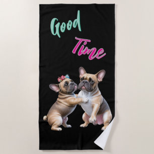 Serviette De Plage Bouledogue français amoureux Saint-Valentin