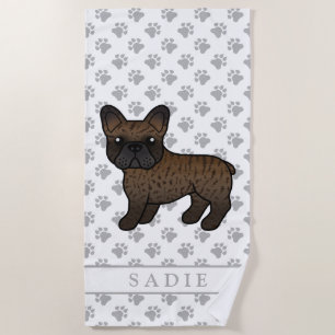 Serviette De Plage Bouledogue français bringé Chien de dessin animé m