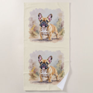 Serviette De Plage Bouledogue français couleur fauve marron chien mig