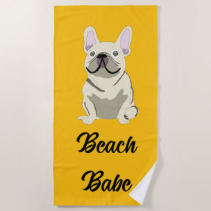 Serviette De Plage Bouledogue français crème, fille de la plage