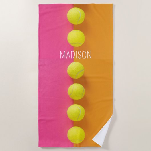 Serviette De Plage Boules de tennis de nom personnalisé (Devant)