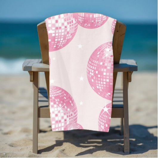 Serviette De Plage Boules Disco Rose, Style Rétro, Esthétique Fille