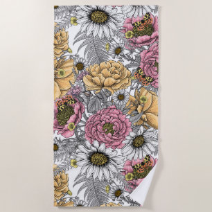 Serviette De Plage Bouquet de fleurs - roses, pivoines, marguerites e