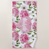 Serviette De Plage Bouquet fleural de roses et de marguerites (Devant)