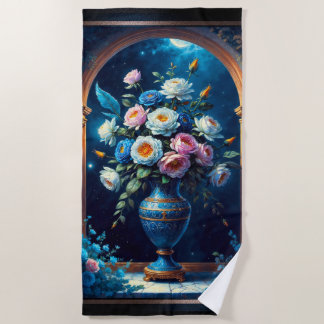 Serviette De Plage Bouquet Floral Glorieux Sous Un Ciel Lune