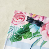 Serviette De Plage Bouquet tropical Bleu rayures Aquarelle (En situation)