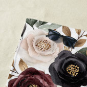 Serviette De Plage Bourgogne Crème Floral Noir (En situation)