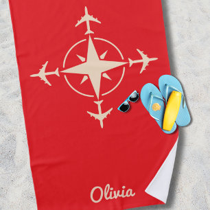Serviette De Plage Boussole moderne simple et coutume de voyage en av