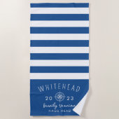 Serviette De Plage Boussole Rose nautique Bleu Royal Monogramme (Devant)
